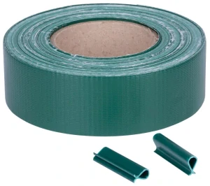 Tieniaci pás na plot, 47,5 mm, L-35 m, tieniaca, zelená, krycia, na plotové panely, s 20 klipsami, 1000g/m2, PVC, RAL6005